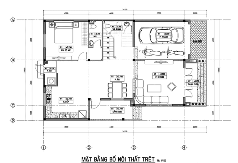 Phối cảnh tầng trệt mẫu biệt thự đẹp