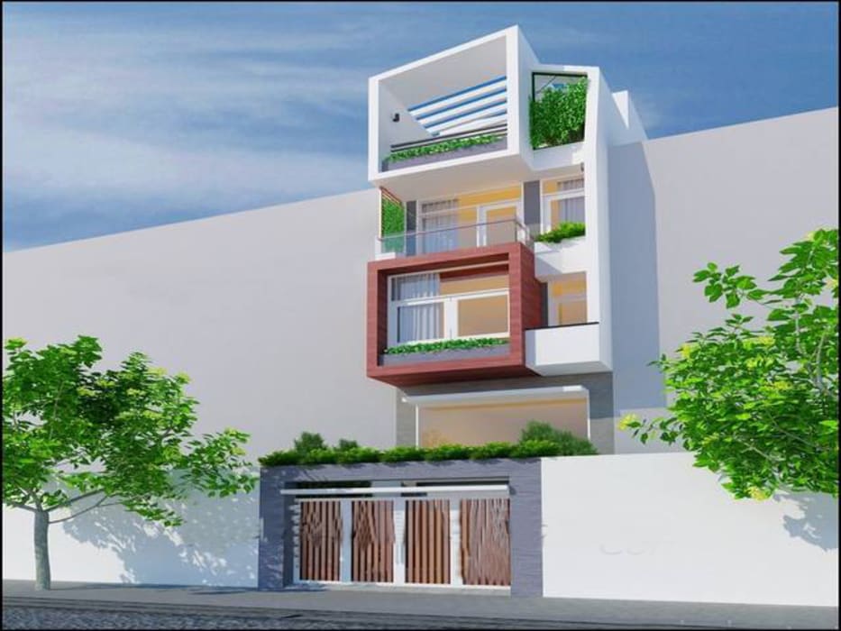 Mẫu nhà 1 trệt 1 lầu 1 lửng hiện đại