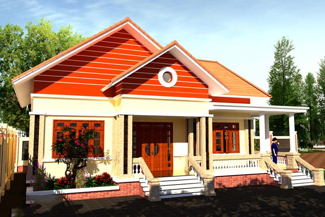 mẫu nhà cấp 4 mái thái mặt tiền 12m