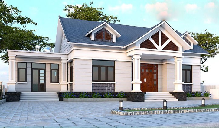 mẫu nhà cấp 4 mái thái mặt tiền 12m
